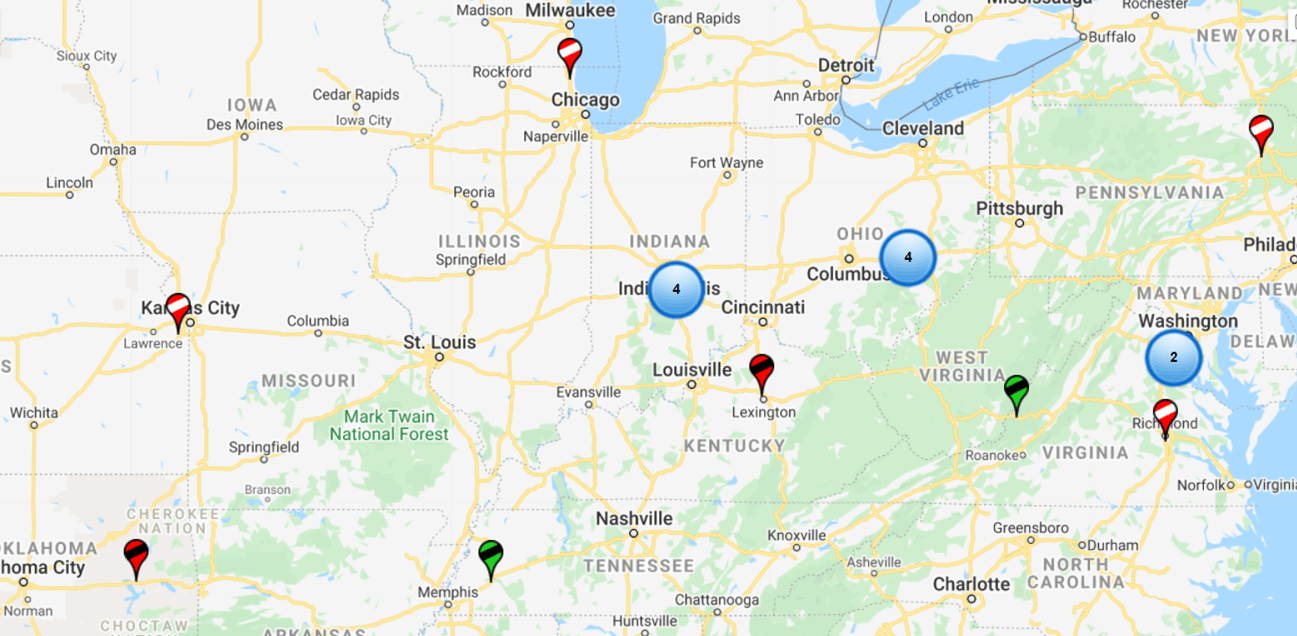 Map of SkyBitz coverage across the United States, Mexico and Canada